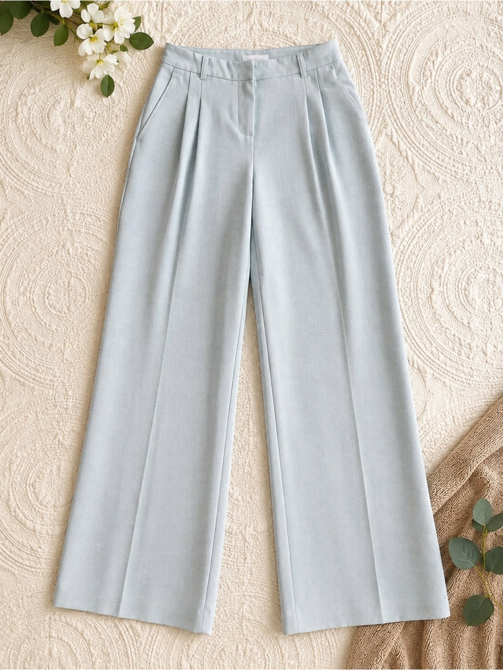 House of Harlow 1960 Pleated Wide-Leg Pants in Light Blue